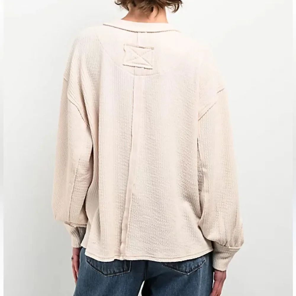 Blu Pepper Balloon Sleeve Cream Waffle Knit Long Sleeve Shirt Women’s Medium